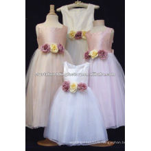 Les vraies bretelles organza satin fleurs appliqued flower girls dress CWFaf4228